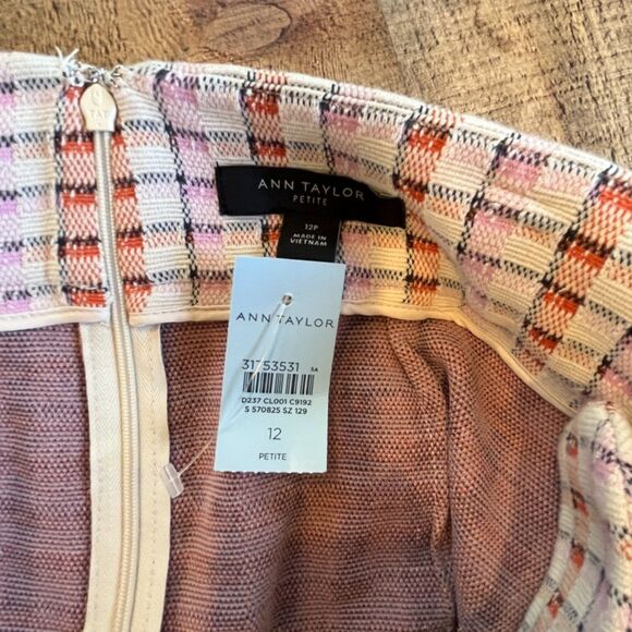 Ann Taylor Belted Mini Skirt Plaid Wrap Pink Orange Pockets Retro 12P NEW NWT - Picture 6 of 7